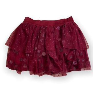 Girl’s sparkle ruffle burgundy Justice Skirt size 16 elastic waist